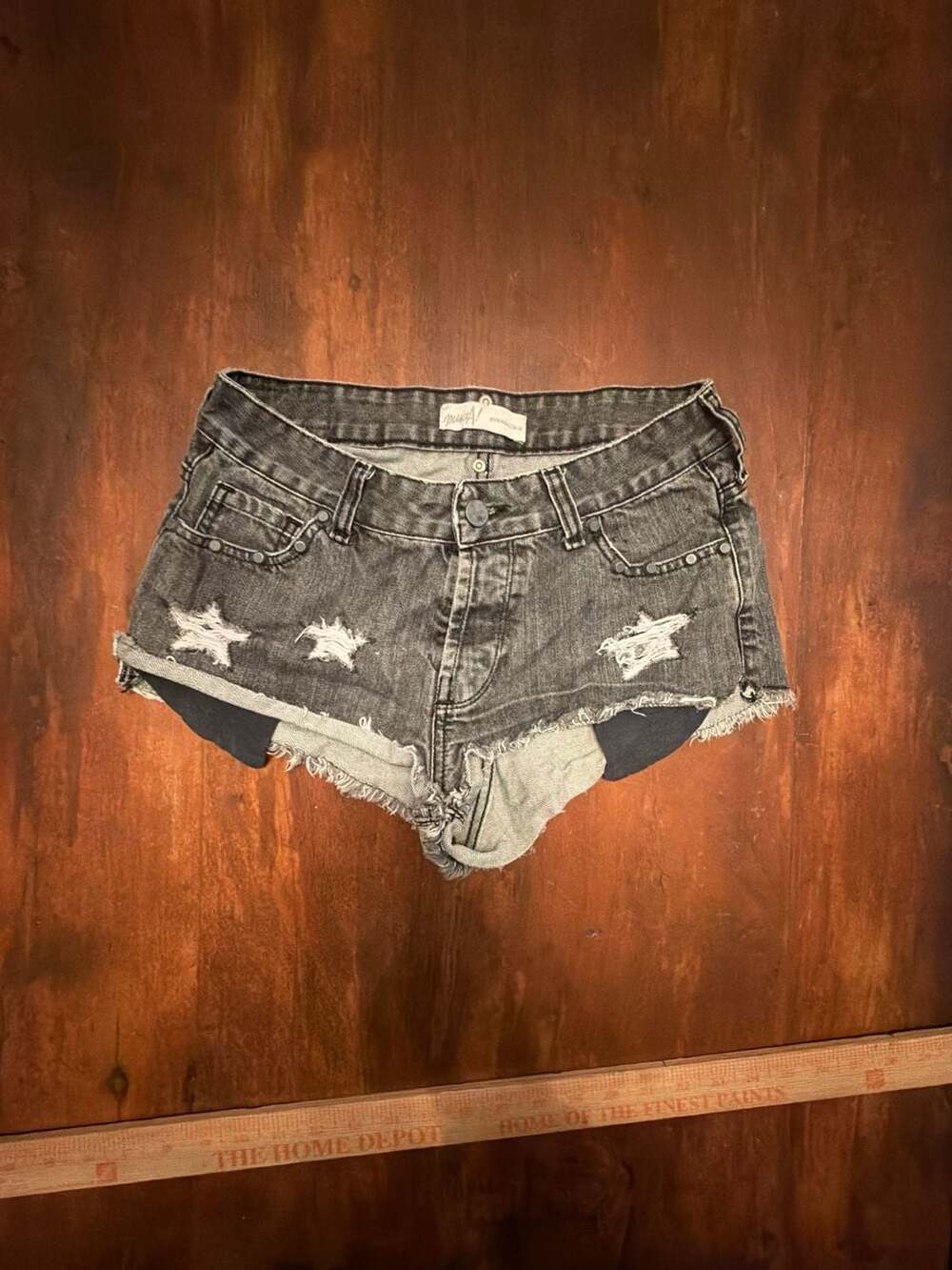 Mua! Black Denim Star Distressed Cutoff Shorts Size 24